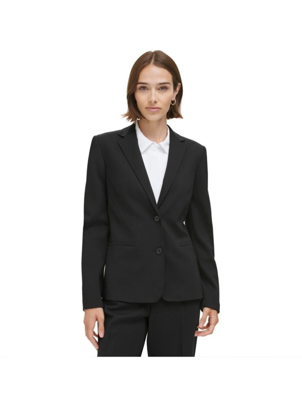 Calvin Klein Blazer Womens Sz 2 Black Two-Button Solid Notch Collar Long Sleeve